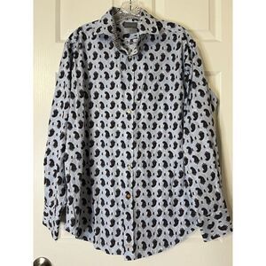 Thomas Dean Paisley Shirt Men L Large Blue Orange Flip Cuff LS Button Front